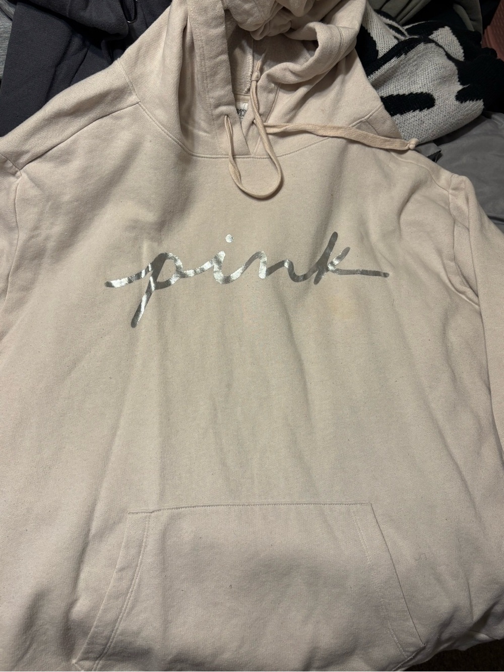 PINK Victoria's Secret Beige Pullover Hoodie with Drawstring